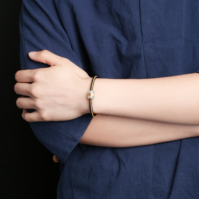 KarmaRipple's 999 Gold Hetian Ivory Jade Om Mani Padme Hum Fu Character Fortune Woven Bracelet p11