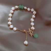 KarmaRipple's Pearl Green Strawberry Quartz Bead Balancing Chain Bracelet