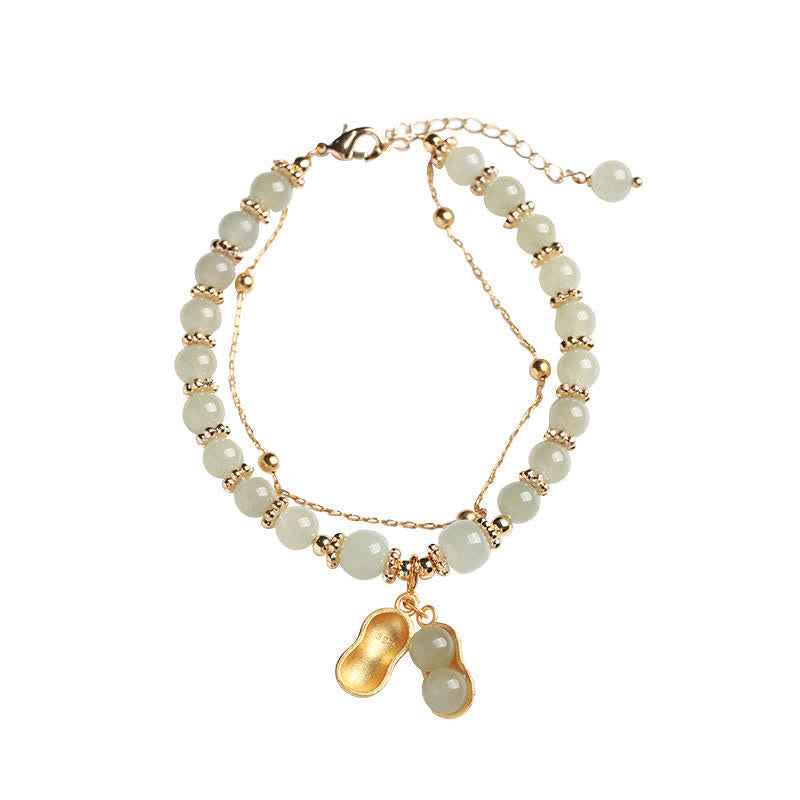 KarmaRipple's 925 Sterling Silver Authentic Hetian Jade Good Things Happen Peanut Talisman Bracelet p5