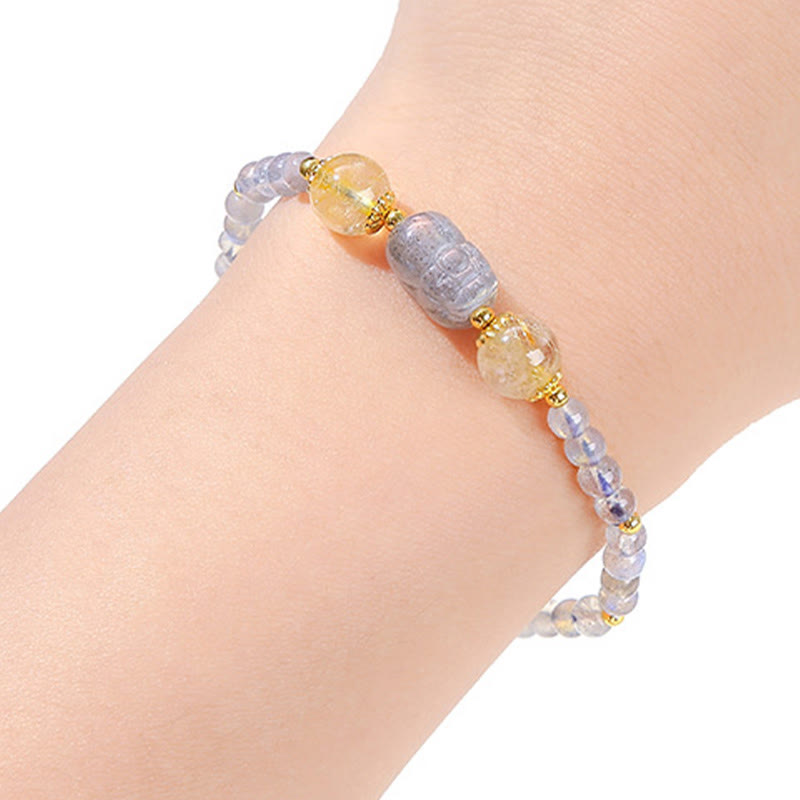 KarmaRipple's Moonstone Strawberry Quartz Tourmaline PiXiu Balancing Bracelet p5