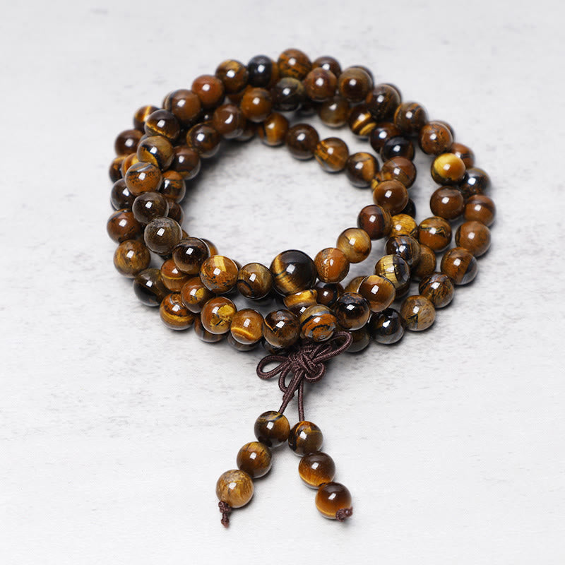 KarmaRipple's Tibetan 108 Authentic Tiger Eye Gemstone Beadwork Prayer Mala Bracelet Pendant p2