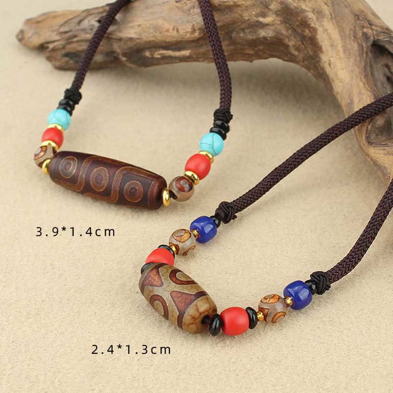 KarmaRipple's Tibetan Nine-Eye Dzi Bead Three-eyed Dzi Bead Protection String Necklaces Necklace p3