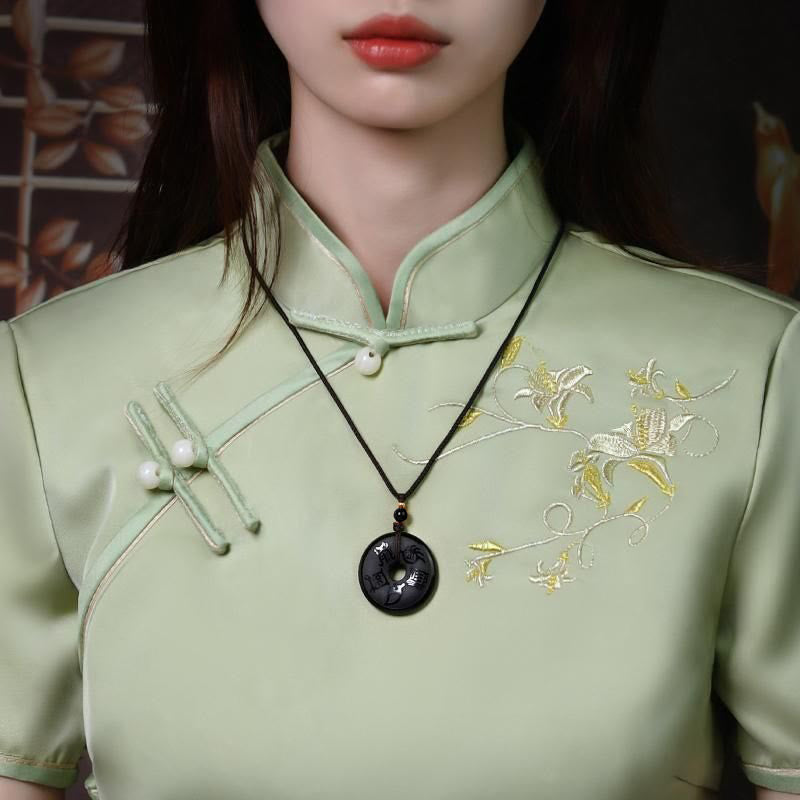 KarmaRipple's Black Obsidian Taoism Five Sacred Mountains Carved Strength Peace Buckle Pendant Necklace Key Chain Phone Hanging Decoration p4