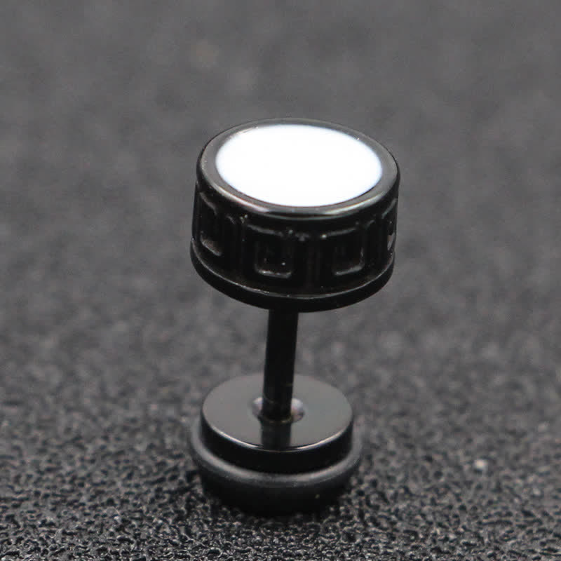 KarmaRipple's Cool Men Titanium Steel Balance Round Stud Earrings p5