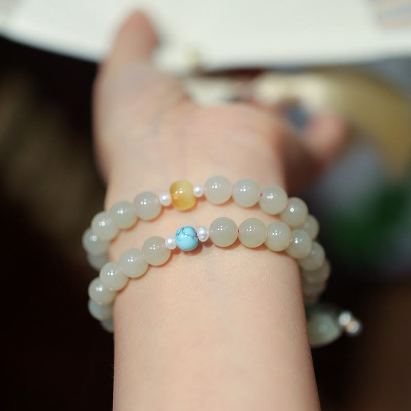 KarmaRipple's 925 Sterling Silver Hetian Jade Double Peace Buckle Lotus Fortune Double Wrap Bracelet p3