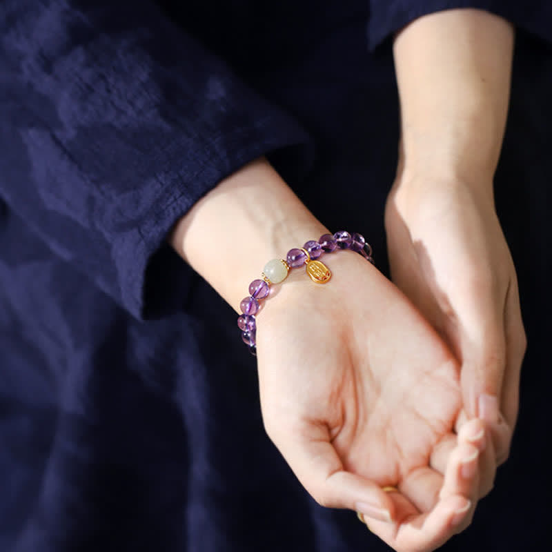KarmaRipple's Authentic Amethyst Gemstone Hetian Jade Balancing Talisman Bracelet p3