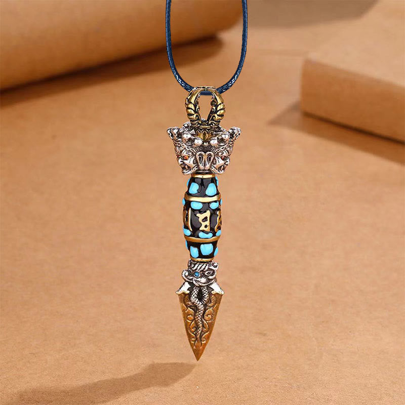 KarmaRipple's Tibet Om Mani Padme Hum Dzi Bead Dorje Vajra Pattern Wealth Rotatable Pendant Necklace p3