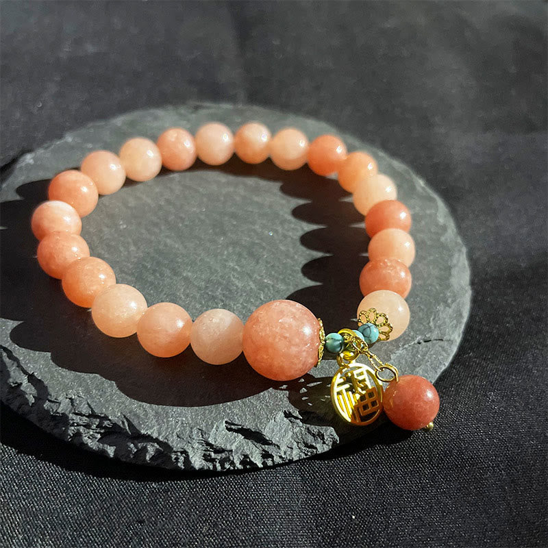 KarmaRipple's Authentic Orange Stone Turquoise Fu Character Talisman Fortune Fortune Bracelet p13