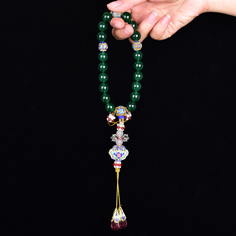 KarmaRipple's Authentic Green Agate Wrist Mala Success Talisman Pocket Mala Car Decoration p4