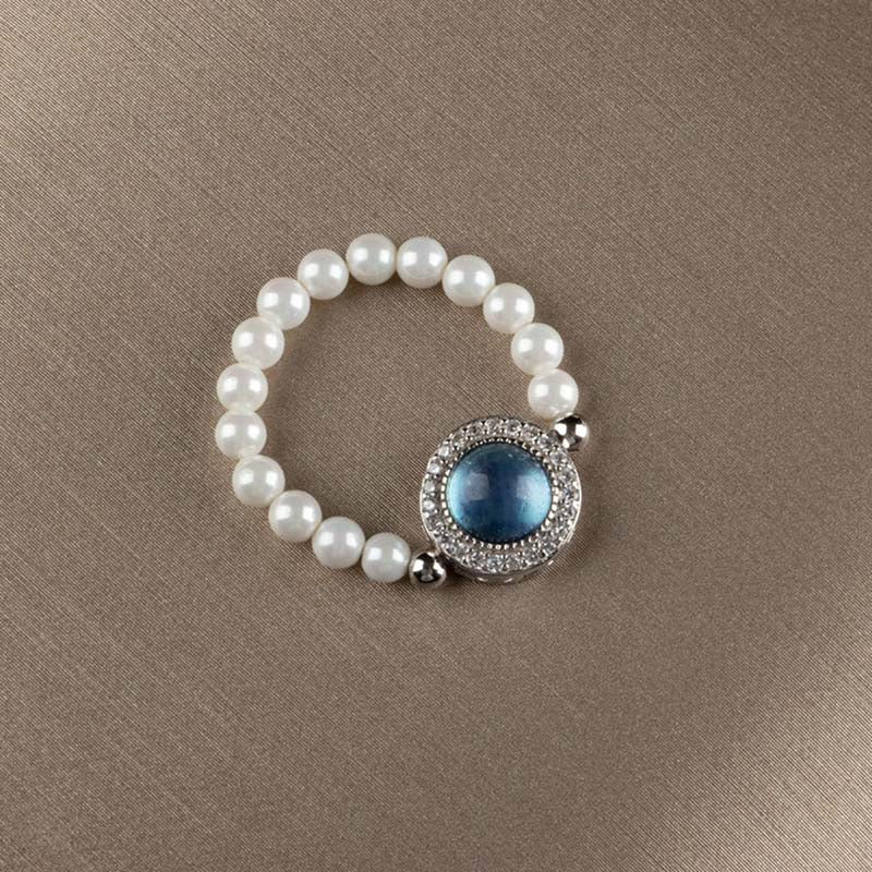 KarmaRipple's 925 Sterling Silver Pearl Blue Chalcedony Balancing Chain Bracelet Ring p7