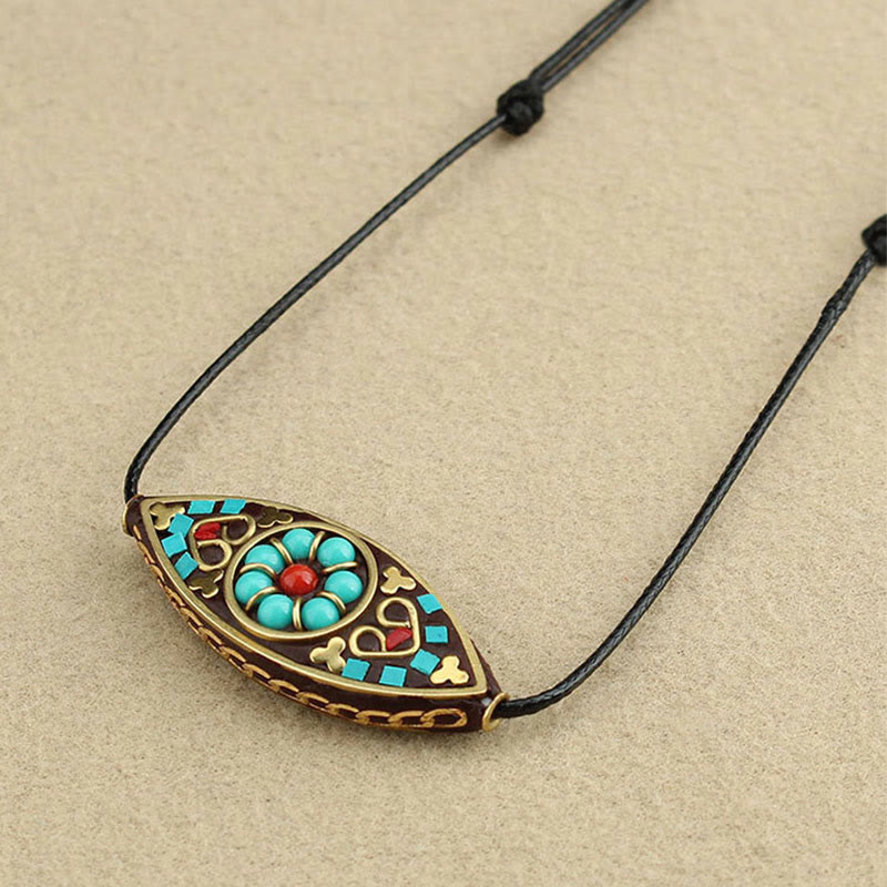 KarmaRipple's Tibet Turquoise Bead Marquise Pattern Protection Strength Pendant Necklace p5