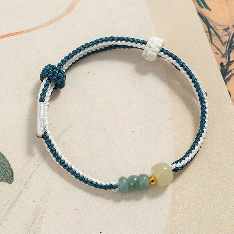 KarmaRipple's 925 Sterling Silver Hetian Jade Bead Abundance Woven Rope Bracelet p12