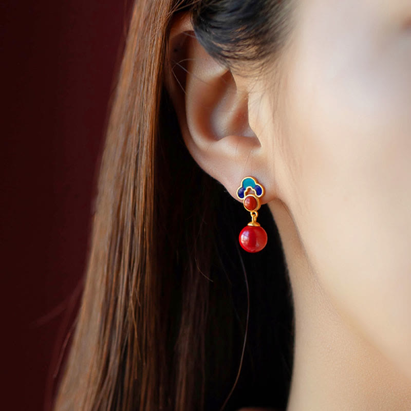 KarmaRipple's 925 Sterling Silver Plated Gold Cinnabar Red Agate Blessing Pendant Necklace Earrings Ring Set p4