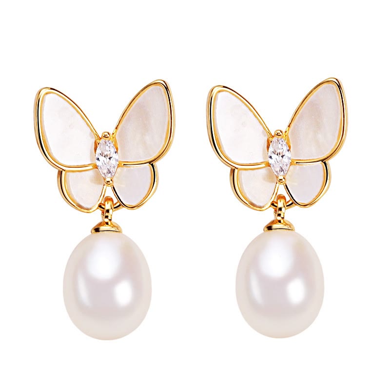 KarmaRipple's 925 Sterling Silver Posts 18K Gold Plated Bronze Pearl Butterfly Optimism Stud Earrings p9