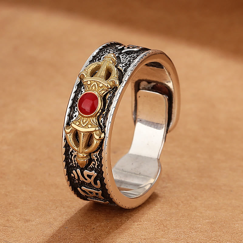 KarmaRipple's Tibetan Om Mani Padme Hum Red Agate Dorje Vajra Design Wisdom Ring p8