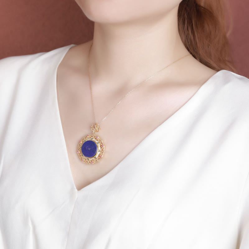 KarmaRipple's 925 Sterling Silver Plated Gold Lazurite Positive Pendant Necklace p5