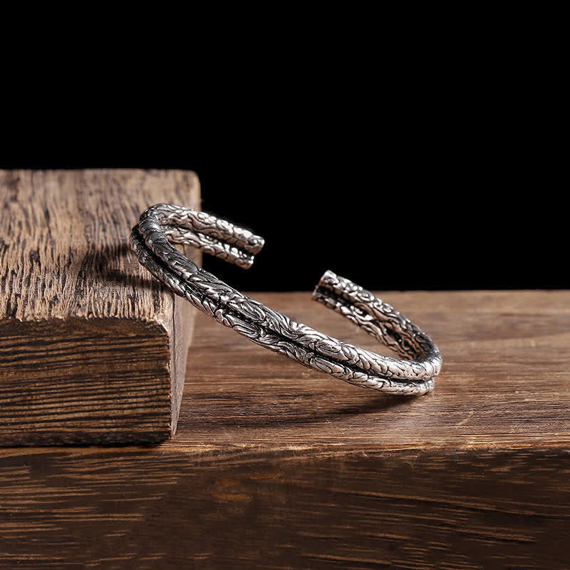 KarmaRipple's Flower Dragon Pattern Engraved Balance Cuff Bracelet Bangle p10