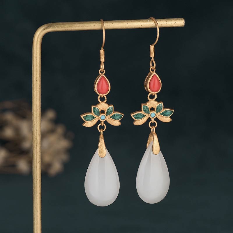 KarmaRipple's FengShui Ivory Jade Fortune Drop Earrings p1