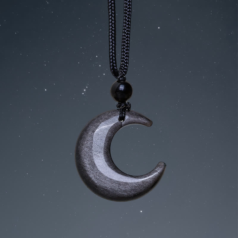 KarmaRipple's Authentic Silver Sheen Obsidian Selenite Gemstone Crescent Moon Yin Yang Pair Protection Pendant Necklace p16