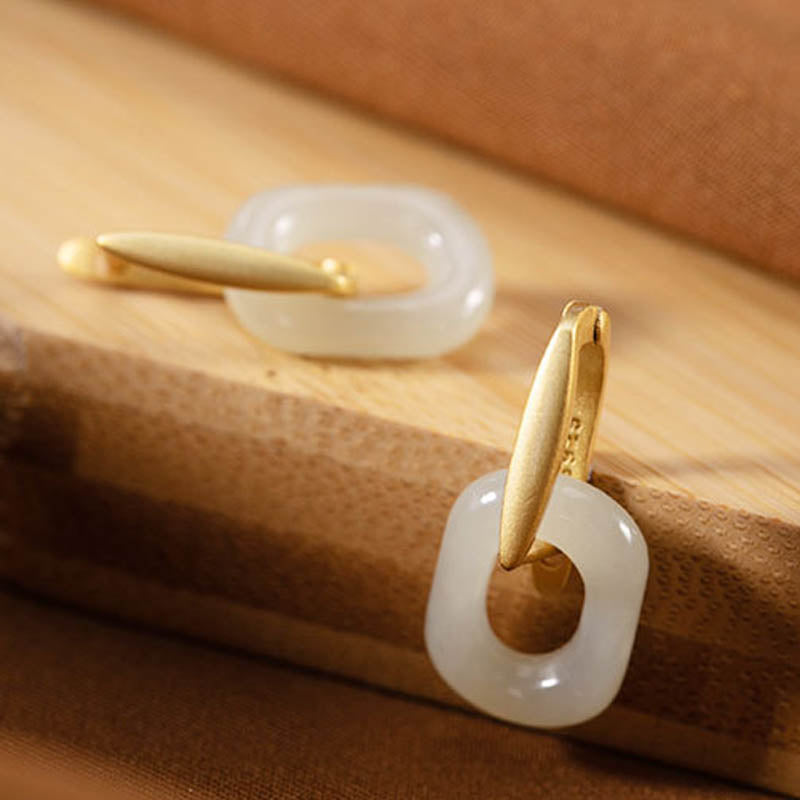 KarmaRipple's 925 Sterling Silver Round Ivory Jade Happiness Blessing Earrings p6