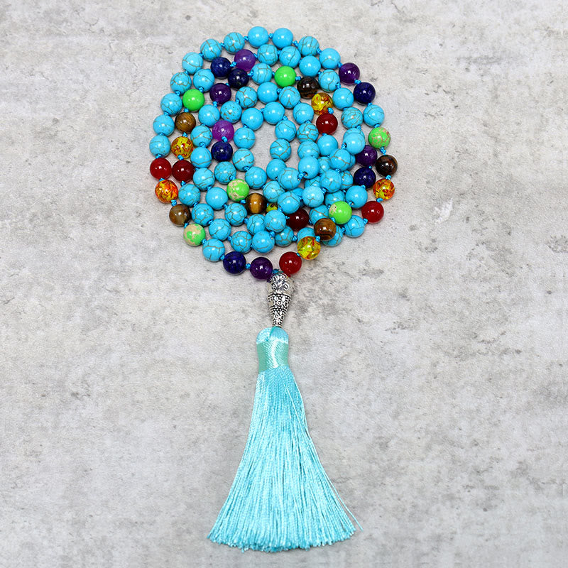 KarmaRipple's 108 Mala Turquoise Beadwork Yoga Meditation Prayer Beadwork Pendant p1