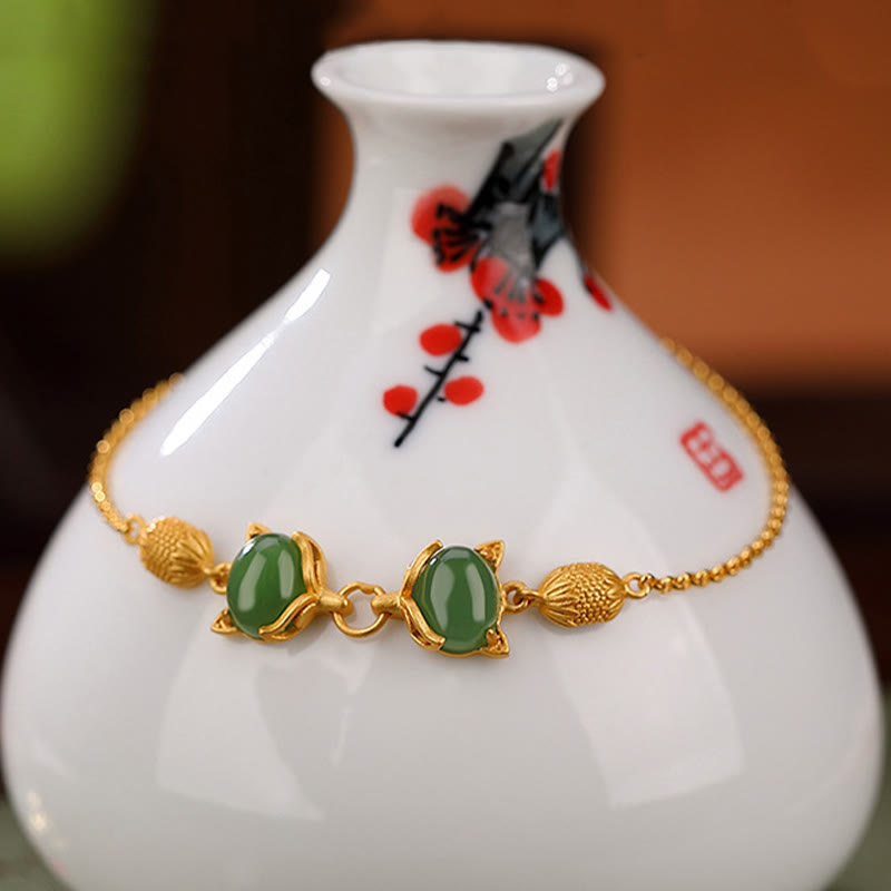 KarmaRipple's 925 Sterling Silver Authentic Hetian Ivory Jade Cyan Jade Lovely Fox Fortune Bracelet p4