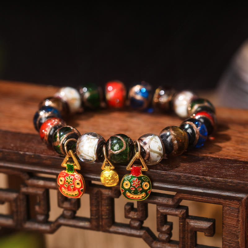 KarmaRipple's Five Elements Gold Swallowing Beast Family Talisman Liuli Glass Bead Fortune Bracelet p6