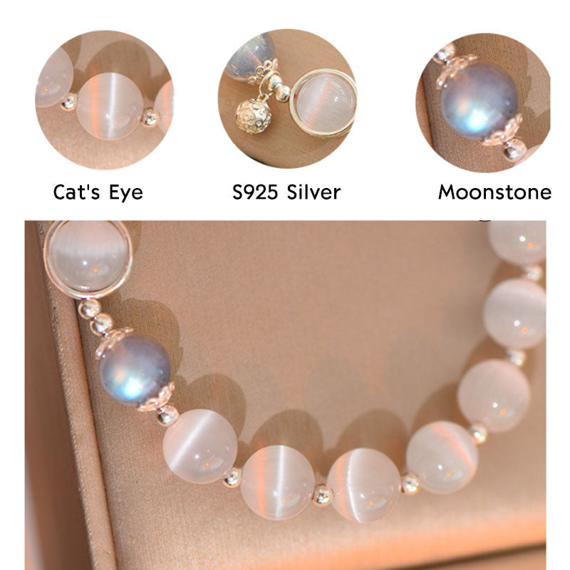 KarmaRipple's 925 Sterling Silver Cat Eye Moonstone Love Support Bracelet p10
