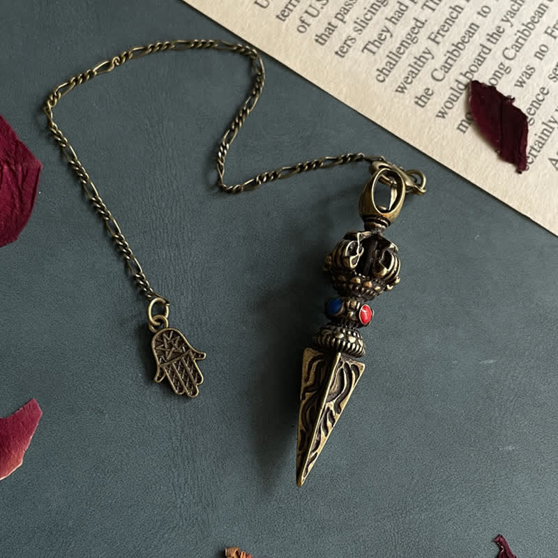 KarmaRipple's Pentagram Eye of God Feather Hamsa Bronze Balancing Pendant Necklace Pendulum p4