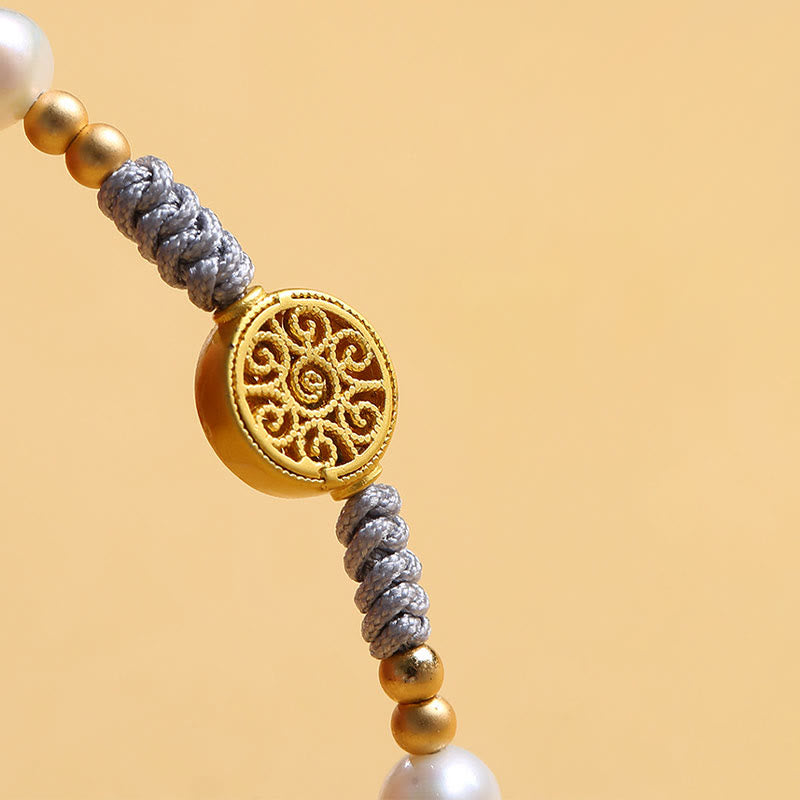 KarmaRipple's Bronze Coin Fortune Tree Pearl Fortune Blue Rope Woven Bracelet p24