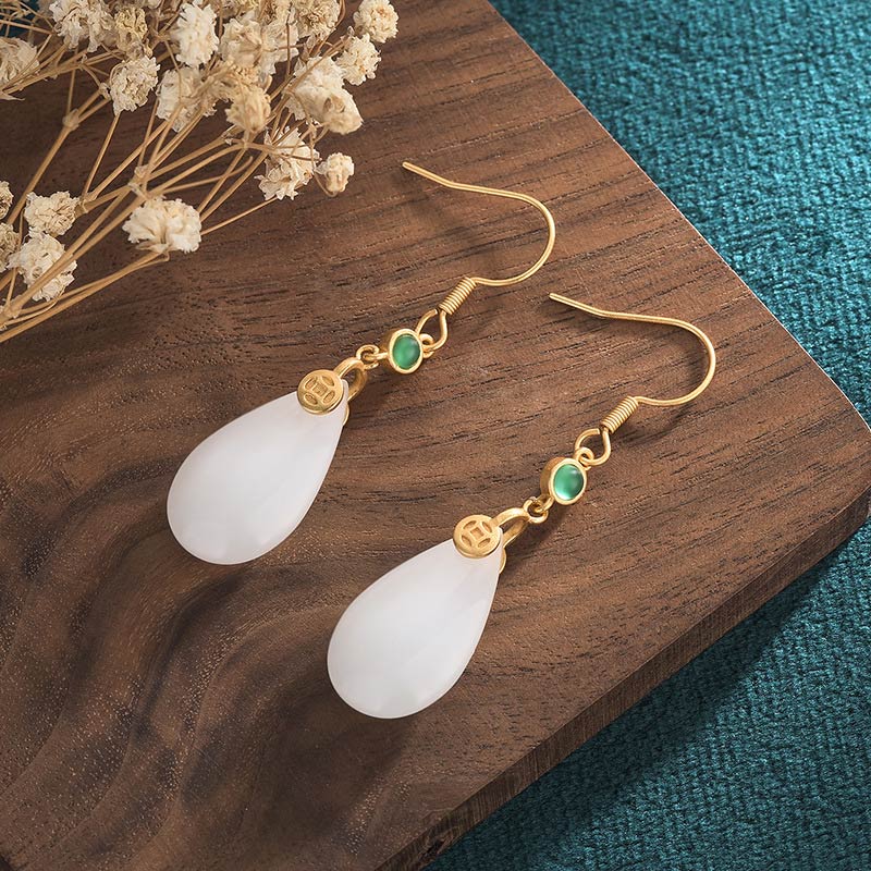 KarmaRipple's FengShui Ivory Jade Fortune Drop Earrings p18