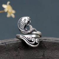 KarmaRipple's 925 Sterling Silver Koi Fish Water Ripple Fortune Wealth Ring