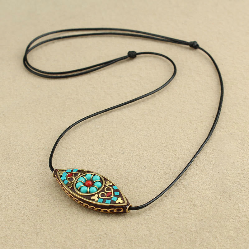 KarmaRipple's Tibet Turquoise Bead Marquise Pattern Protection Strength Pendant Necklace p14