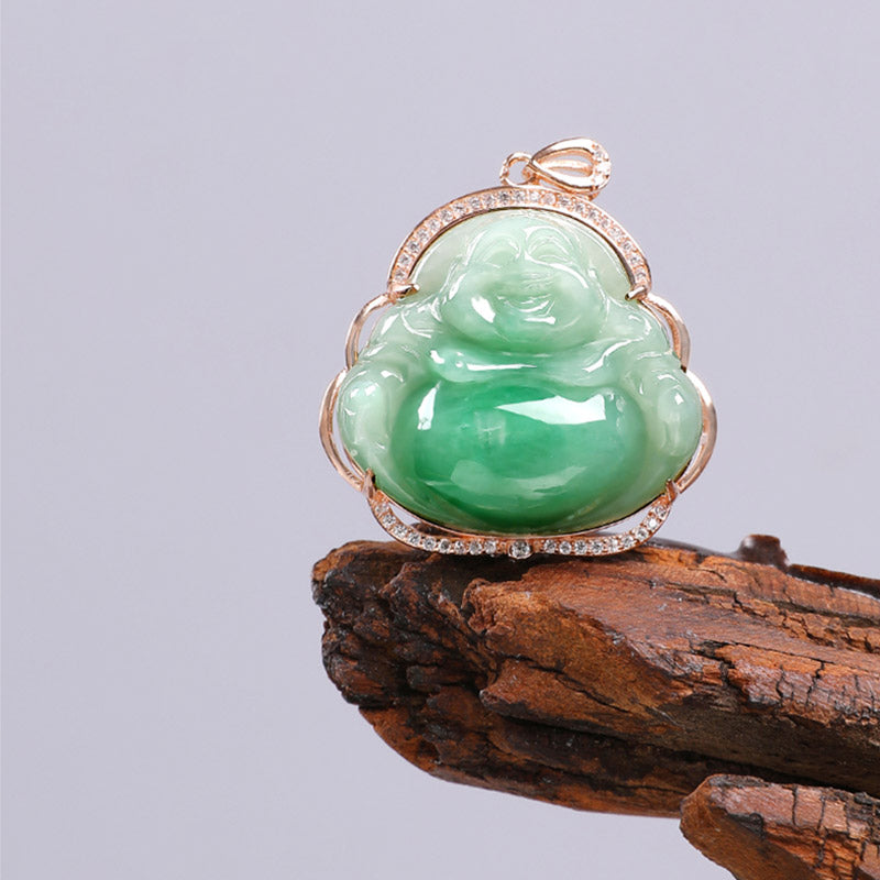 KarmaRipple's 925 Sterling Silver Laughing Buddha Authentic Jade Prosperity Pendant Chain Necklace p7