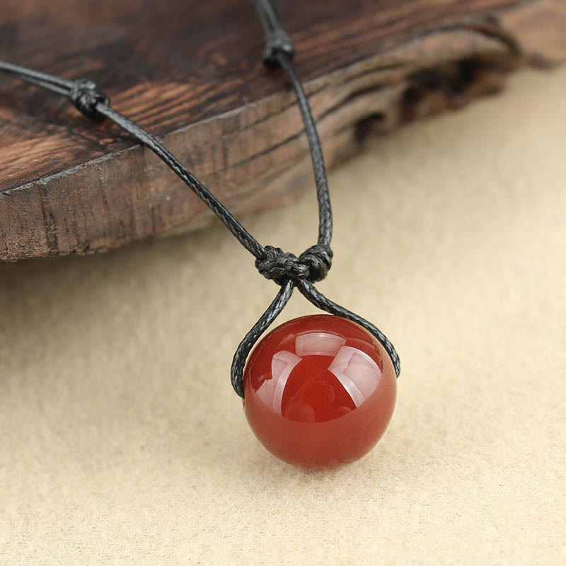 KarmaRipple's Red Agate Bead Confidence Leather Rope Pendant Necklace p3