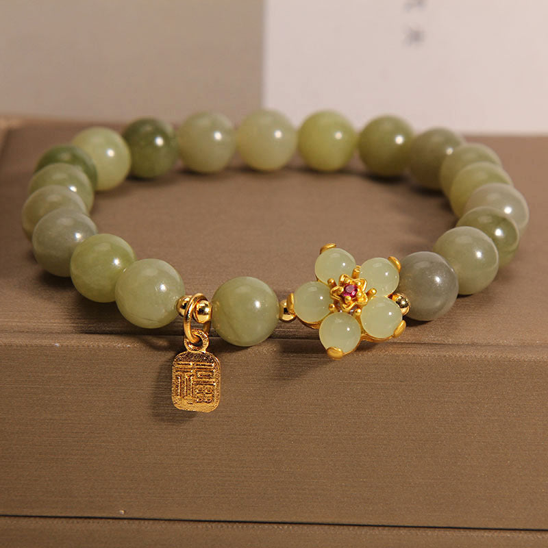 KarmaRipple's Green Jade Flower Fu Character Talisman Fortune Bracelet p13
