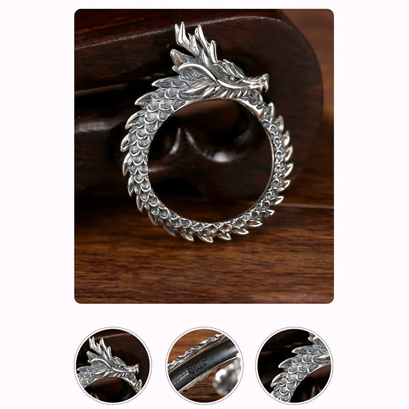 KarmaRipple's 925 Sterling Silver Vintage Dragon Success Protection Strength Adjustable Ring p10