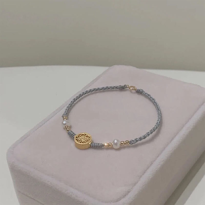 KarmaRipple's Bronze Coin Fortune Tree Pearl Fortune Blue Rope Woven Bracelet p32