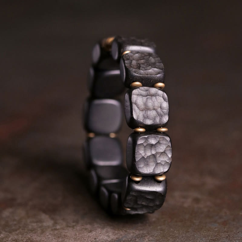 KarmaRipple's Retro Ebony Wood Texture Style Bronze Peace Balance Bracelet p2