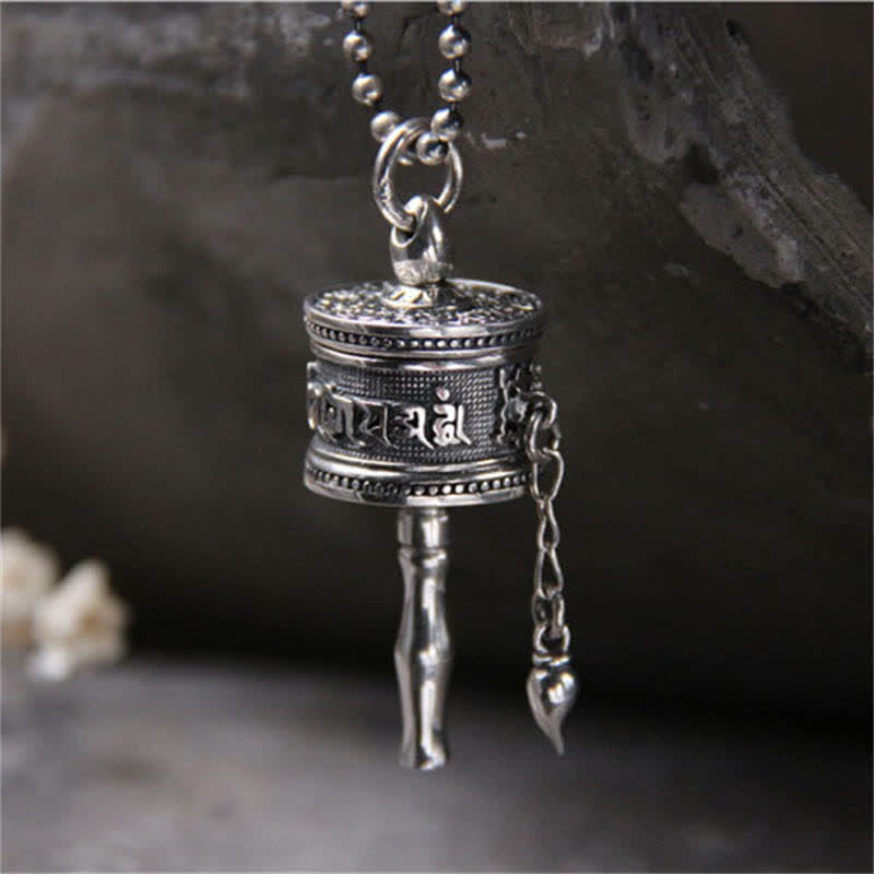 KarmaRipple's 925 Sterling Silver Om Mani Padme Hum Prayer Wheel Purity Rotatable Pendant Necklace p8