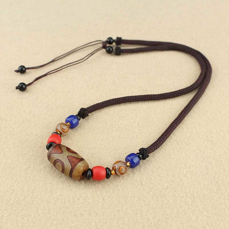 KarmaRipple's Tibetan Nine-Eye Dzi Bead Three-eyed Dzi Bead Protection String Necklaces Necklace p2