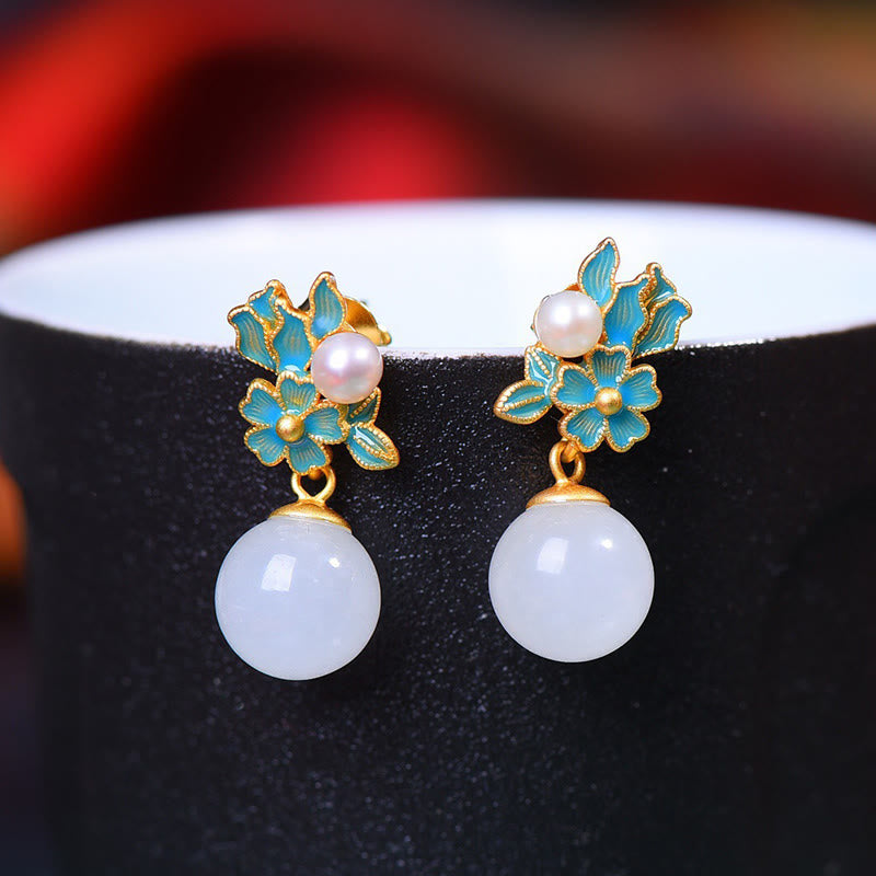 KarmaRipple's Ivory Jade 925 Sterling Silver Pearl Flower Blessing Pendant Necklace Ring Earrings p4