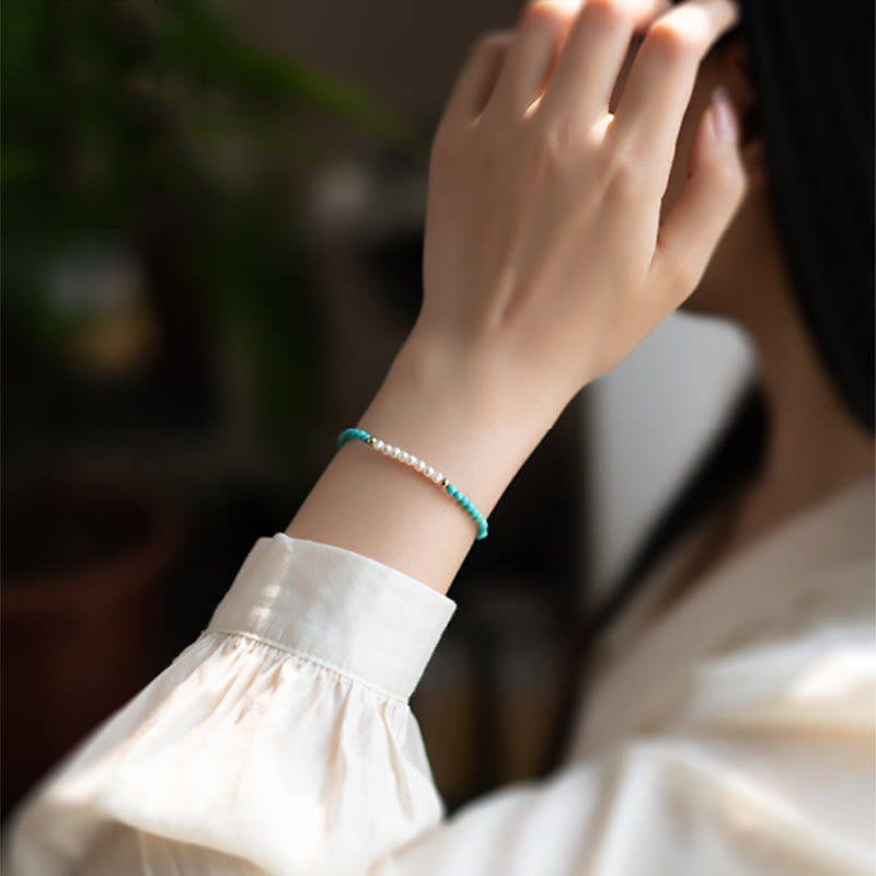 KarmaRipple's 925 Sterling Silver Authentic Turquoise Pearl Beaded Bracelet p11