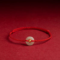 KarmaRipple's 999 Gold Bead Round Peace Buckle Hetian Jade Fortune Abundance Woven Bracelet Anklet