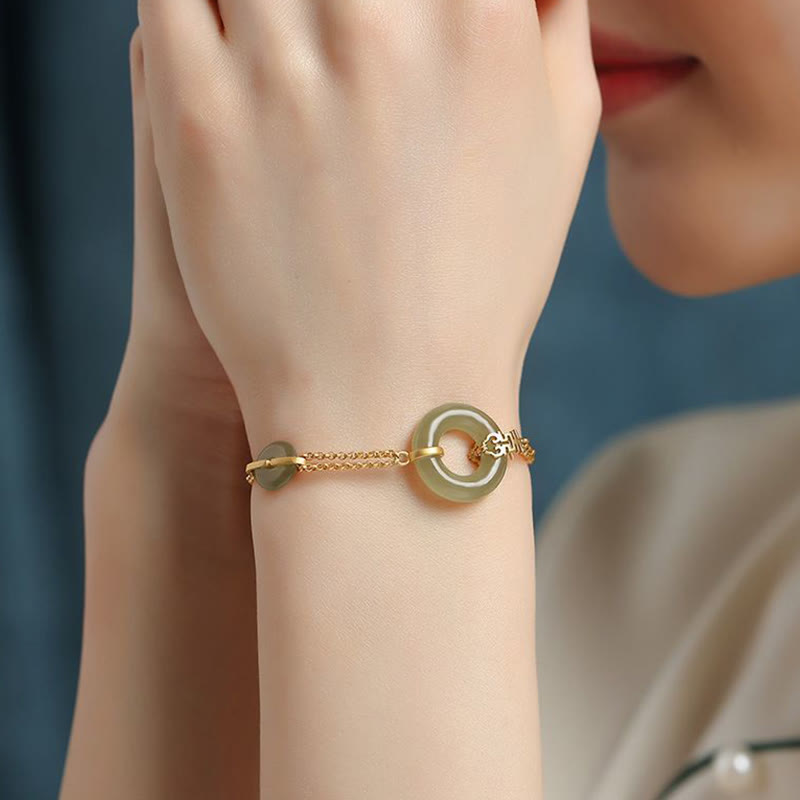 KarmaRipple's Round Jade Peace Buckle Gourd Fu Character Auspicious Prosperity Chain Bracelet p9