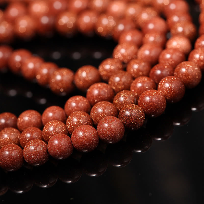 KarmaRipple's 108 Mala Beadwork Goldstone Om Mani Padme Hum Swastika Confidence Bracelet p3