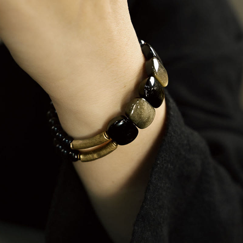 KarmaRipple's Black Obsidian Gold Sheen Obsidian Strengthen Bracelet p6