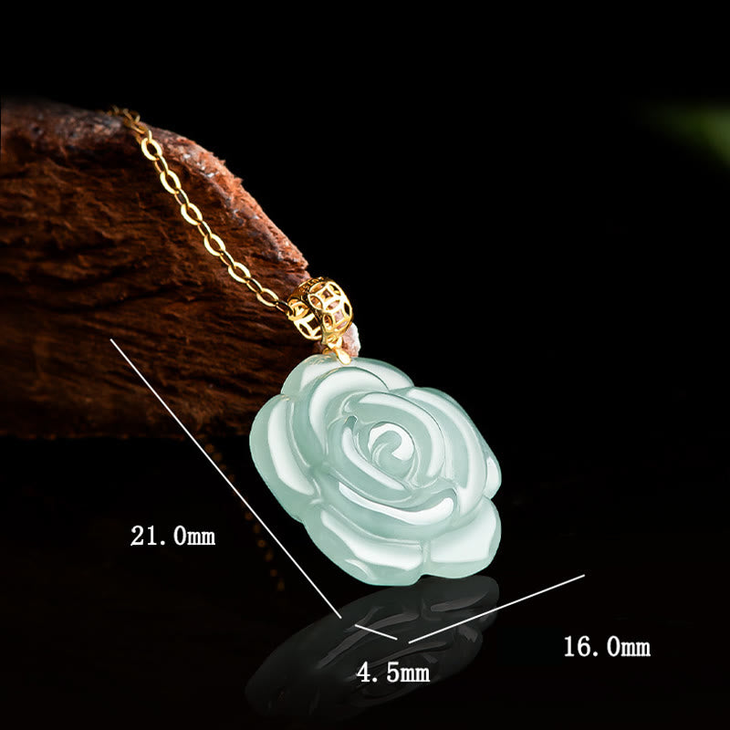 KarmaRipple's 18K Gold 925 Sterling Silver Authentic Jade Rose Fortune Pendant Necklace p9