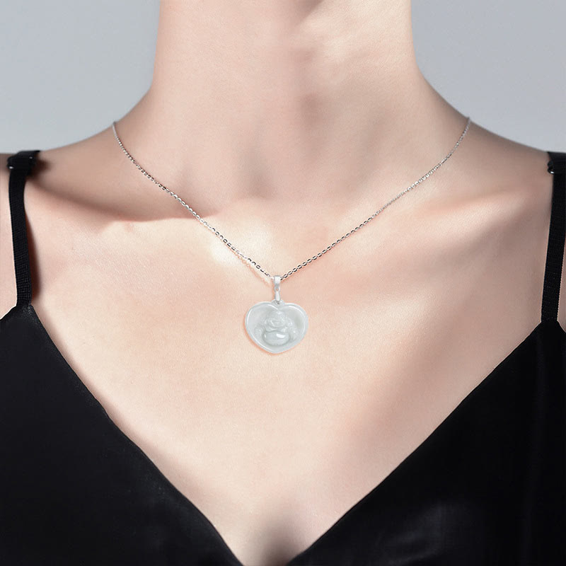 KarmaRipple's 925 Sterling Silver Laughing Buddha Ivory Jade Fortune Blessing Pendant Necklace p8
