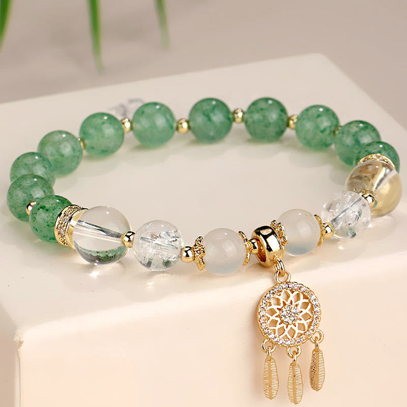 KarmaRipple's Green Strawberry Quartz Amethyst Gemstone Dreamcatcher Balancing Bracelet p22